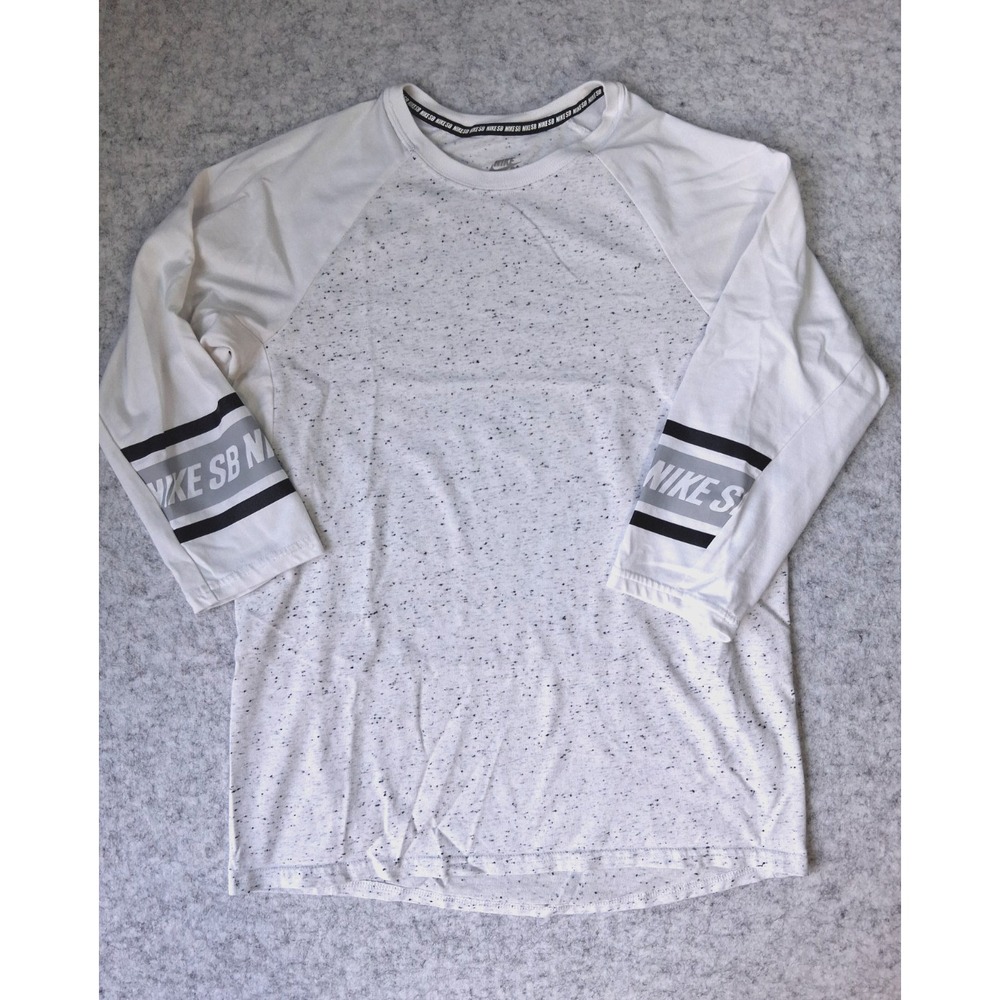 Nike SB Dri-FIT Shirt Men Small White Speckled 3/4 Sleeve Raglan Skateboarding
